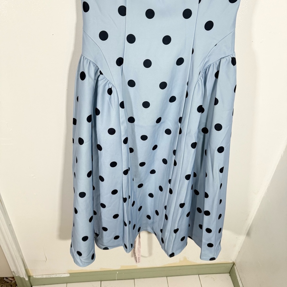 NWT Mac Duggal Blue Polka-Dot Square-Neck A-Line Midi Dress - Picture 5 of 11
